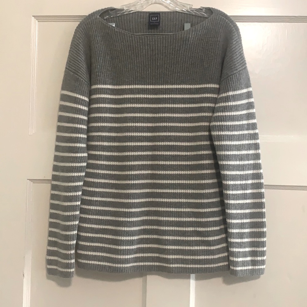 Gap Gray wool blend pull over striped sweater large L